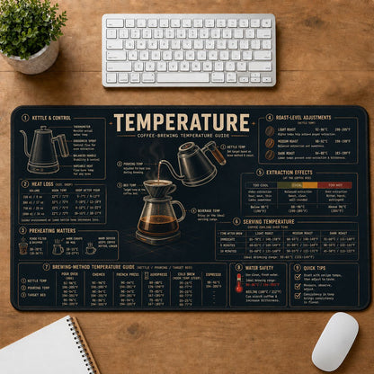 Coffee Brewing Temperature Cooking Technique & Reference Guide Desk Mat | 5To9Vibe