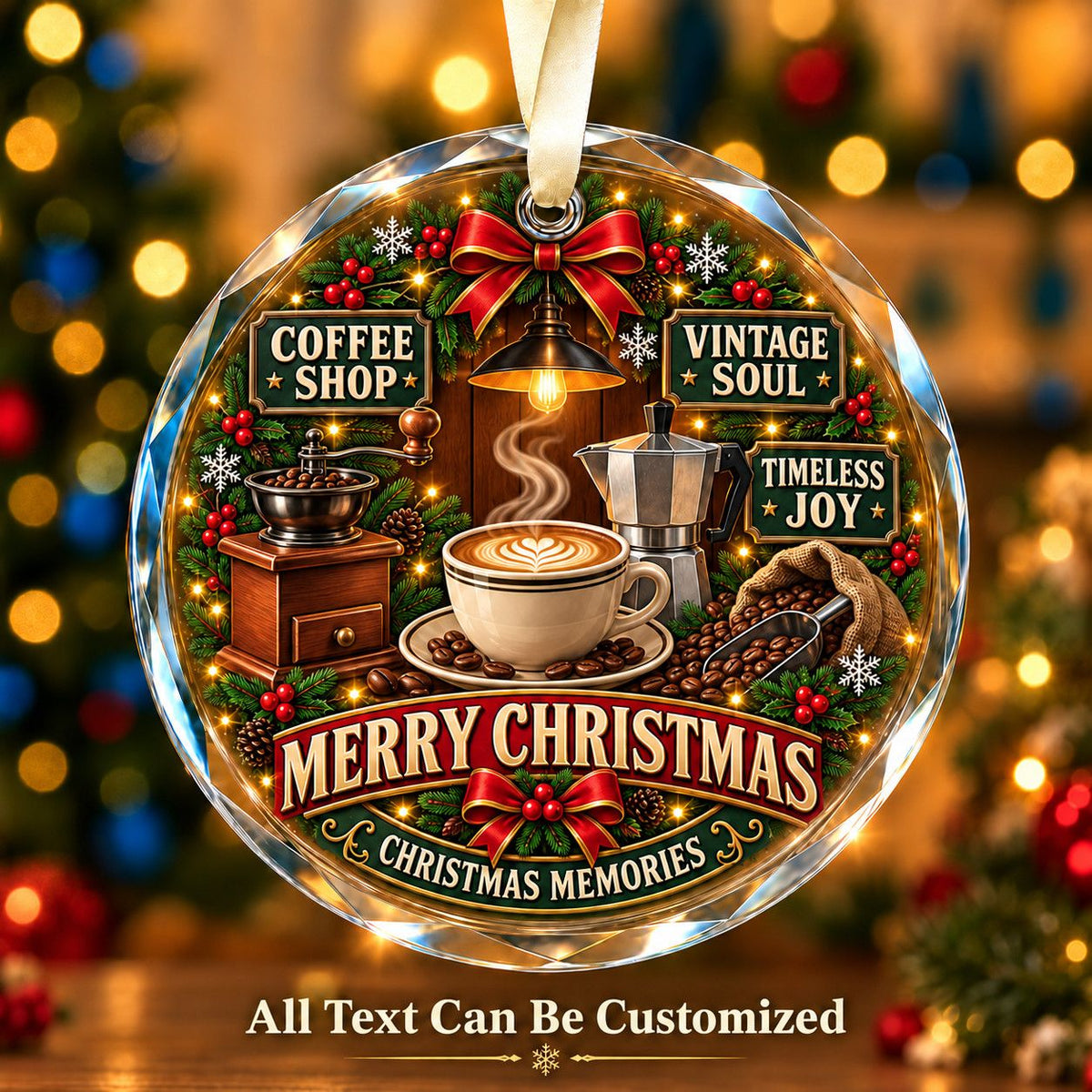 Coffee Shop Personalized Glass Ornament | 5To9Vibe