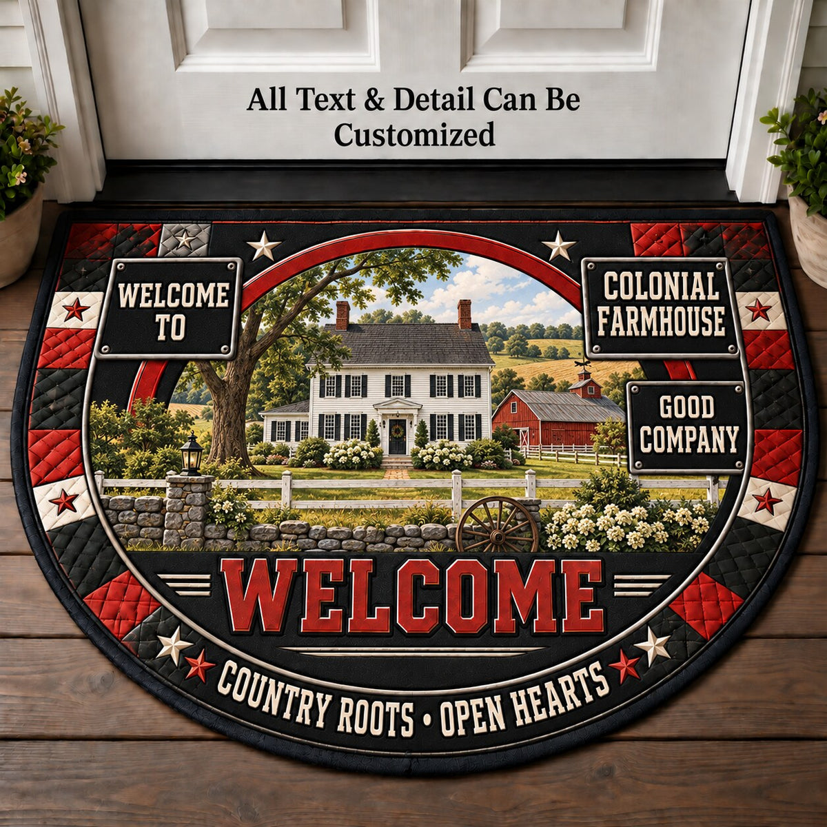 Colonial Farmhouse Personalized Half Round Mat | 5To9Vibe