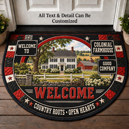 Colonial Farmhouse Personalized Half Round Mat | 5To9Vibe