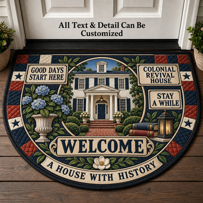 Colonial Revival House Personalized Half Round Mat | 5To9Vibe