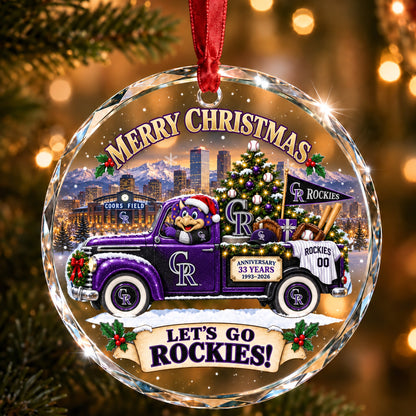 All Baseball Teams Christmas Truck Round Glass Ornament  With Red Gift Box | 5to9vibe