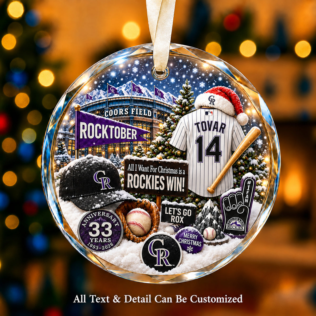 Colorado Rockies Jersey Snow Globe Glass Ornament