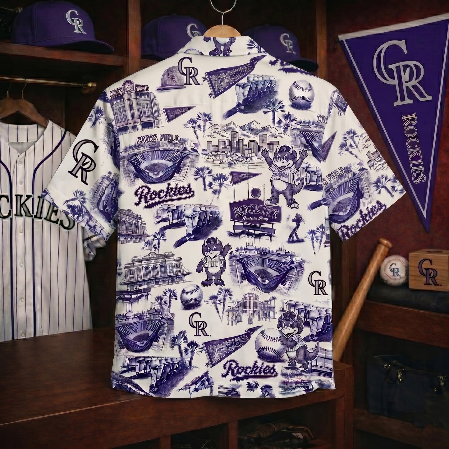 CR Baseball Stadium Slogan Legacy Vintage Camisa Hawaiana Unisex con Botones