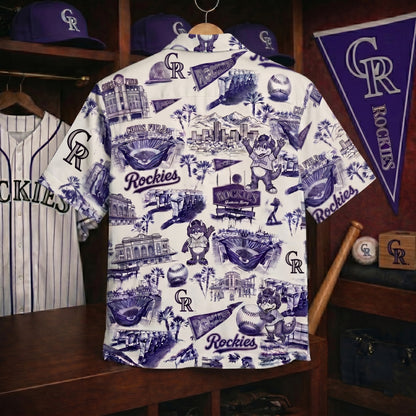 CR Baseball Stadium Slogan Legacy Vintage Camisa Hawaiana Unisex con Botones