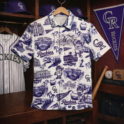 CR Baseball Stadium Slogan Legacy Vintage Camisa Hawaiana Unisex con Botones