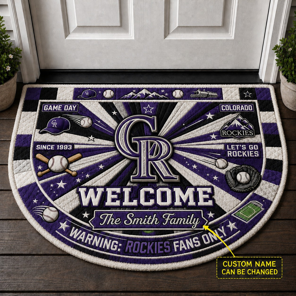 Official-Inspired Baseball Fan Custom Quilted Print Premium Welcome Mat Washable Black Border – Personalized Baseball Doormat
