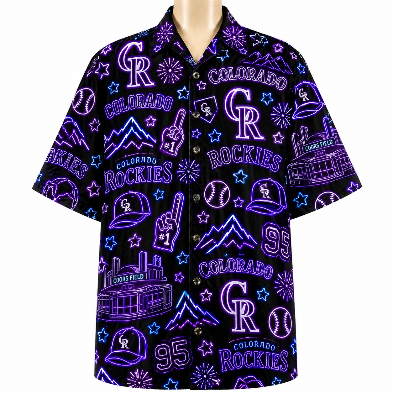 All Baseball Teams Neon Pattern Vibe Summer Party Button-Up Unisex Hawaiian Shirt For Men and Women