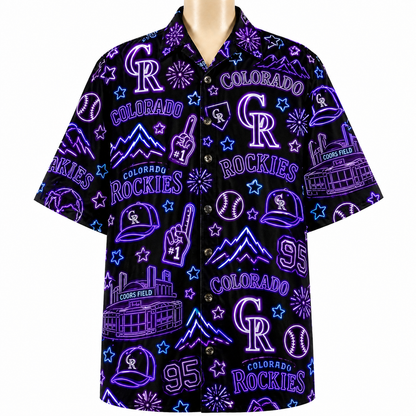 All Baseball Teams Neon Pattern Vibe Summer Party Button-Up Unisex Hawaiian Shirt For Men and Women