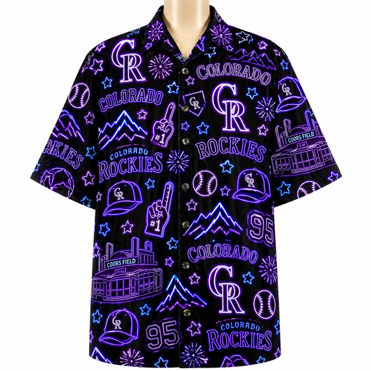 CR Baseball Team Neon Pattern Vibe Summer Party Button-Up Unisex Hawaiian Shirt For Men and Women