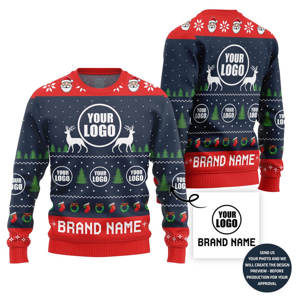Colorful Custom Logo And Name Holiday Sweater For Company