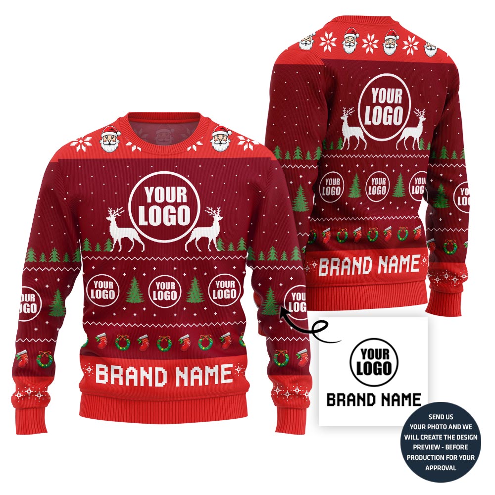 Colorful Custom Logo And Name Holiday Sweater For Company