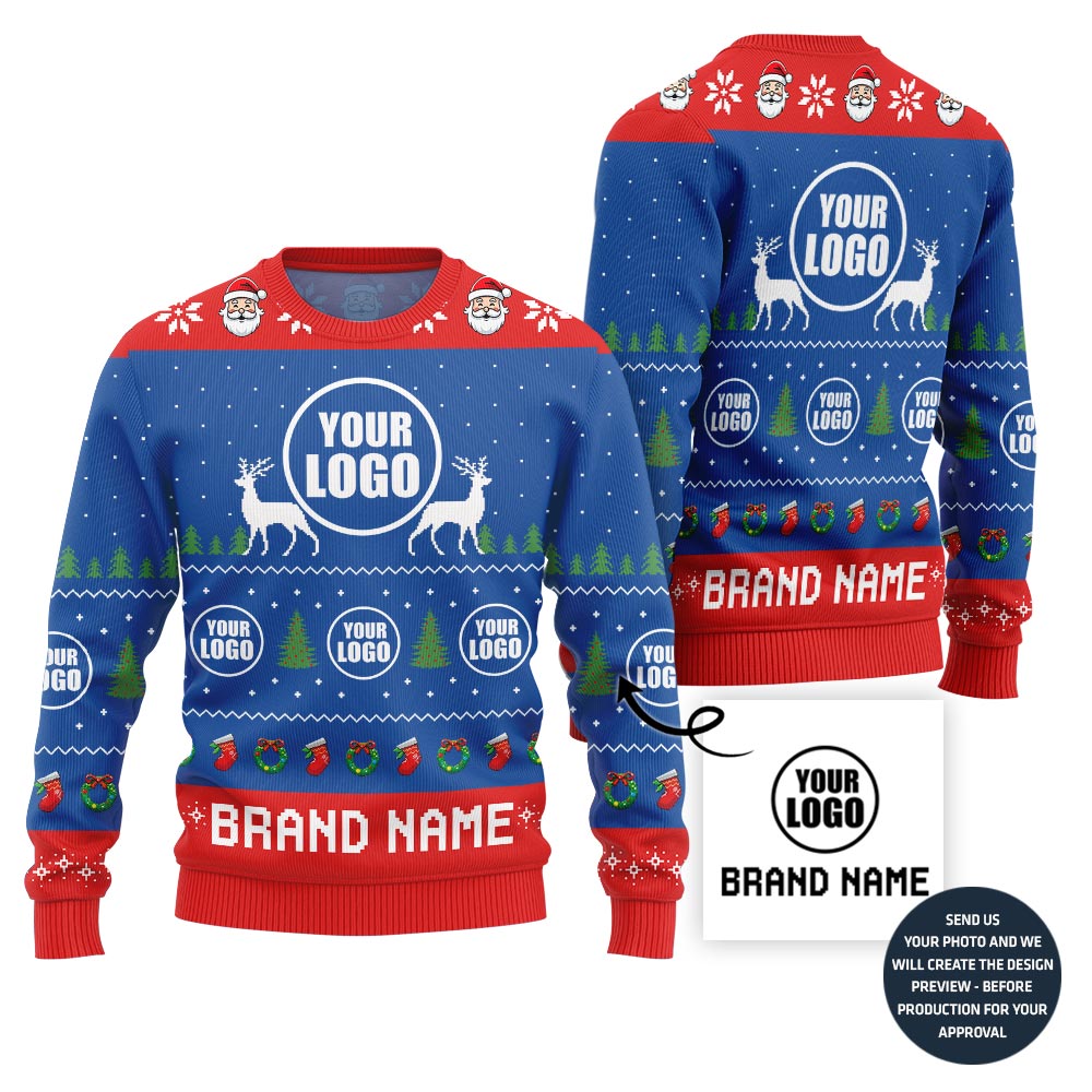 Colorful Custom Logo And Name Holiday Sweater For Company