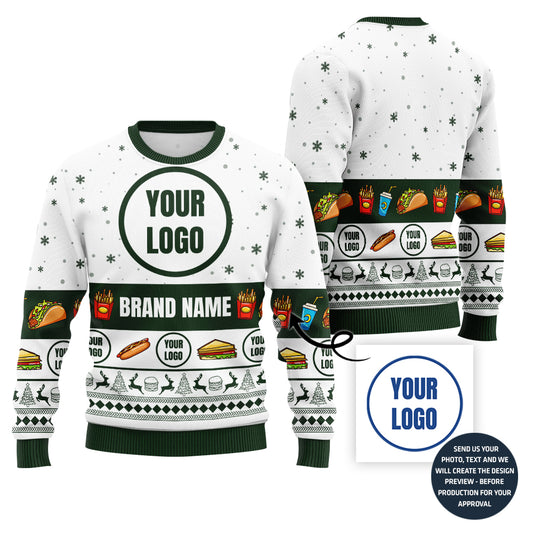 Colorful Custom Ugly Xmas Sweater For Fast Food Restaurant