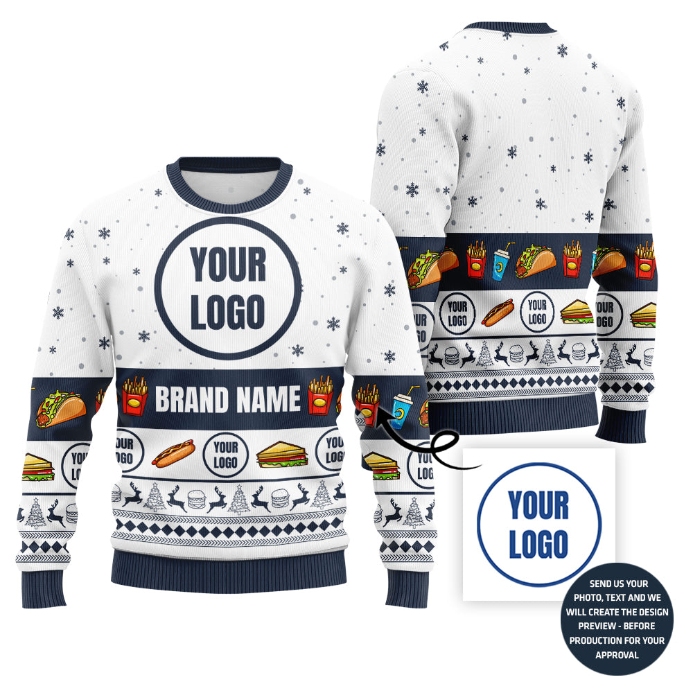 Colorful Custom Ugly Xmas Sweater For Fast Food Restaurant