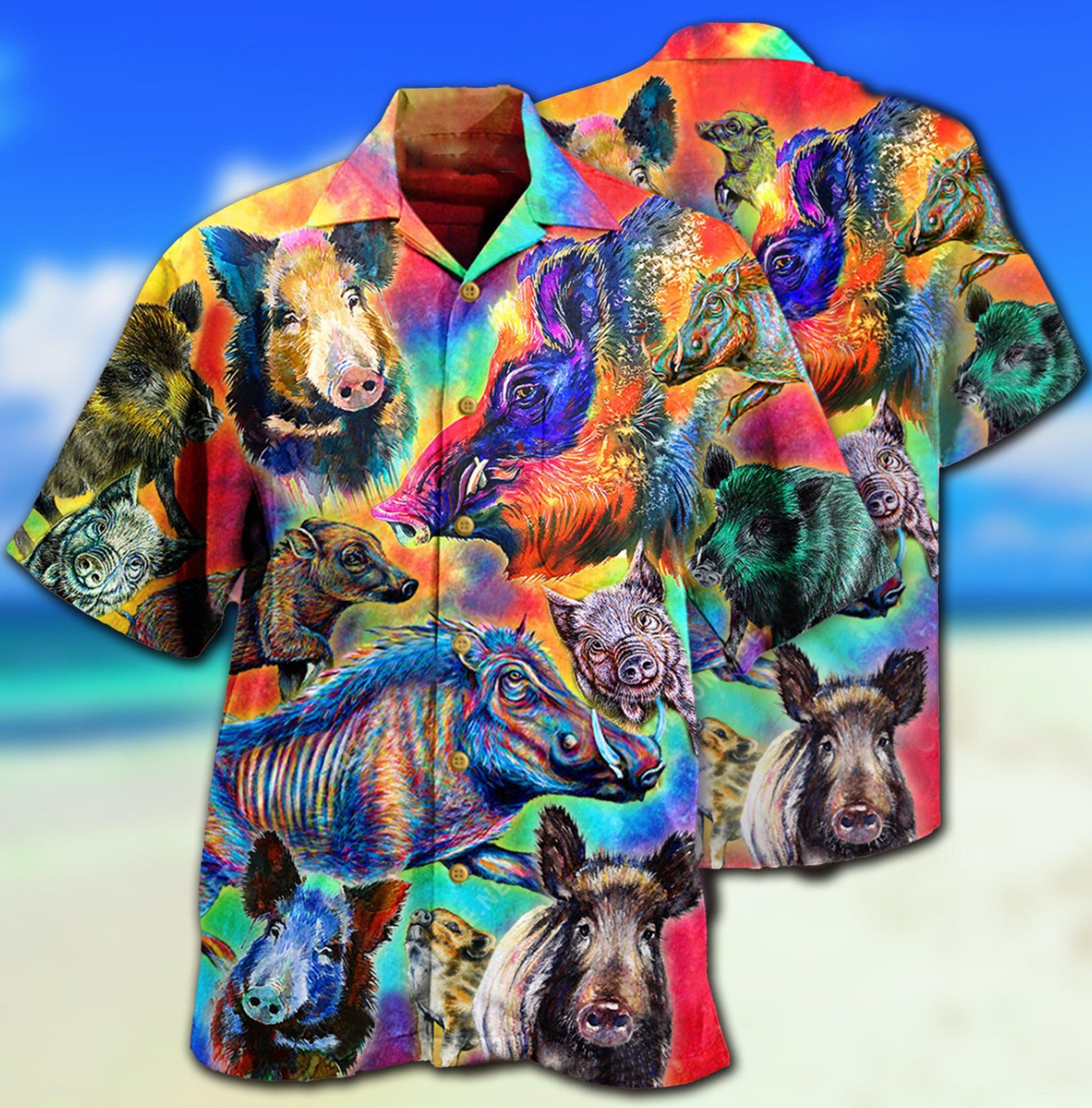 Boar Colorful Wild Boar In Colorful Background - Hawaiian Shirt 