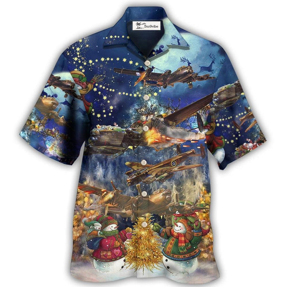 Hawaiian Shirt / Adults / S Combat Aircraft Merry Christmas Night - Hawaiian Shirt 