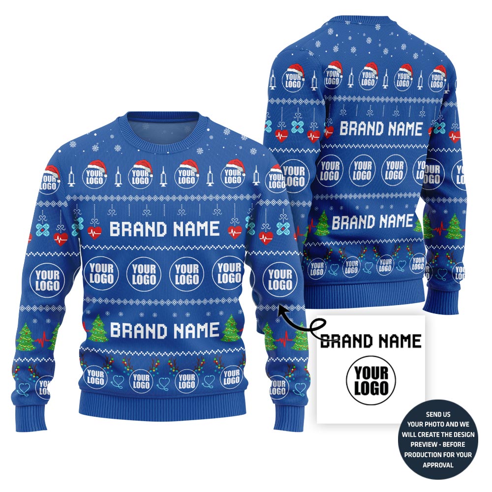 Festive Custom Logo and Name Ugly Xmas Sweater For Doctors