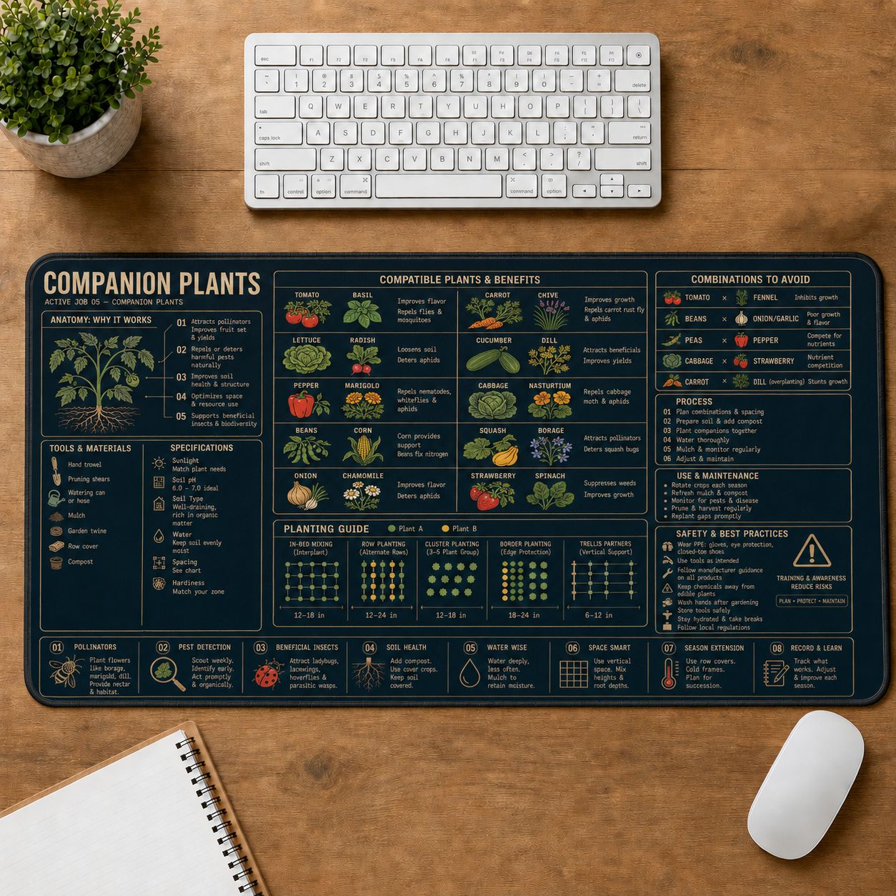 Companion Plants Home and Workshop Technical Guide Desk Mat | 5To9Vibe