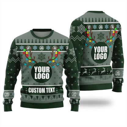 Company Logo Ugly Christmas Sweater Forest Green