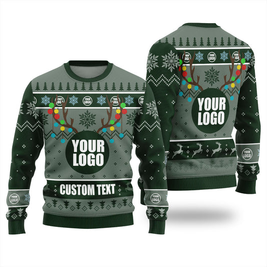 Company Logo Ugly Christmas Sweater Forest Green