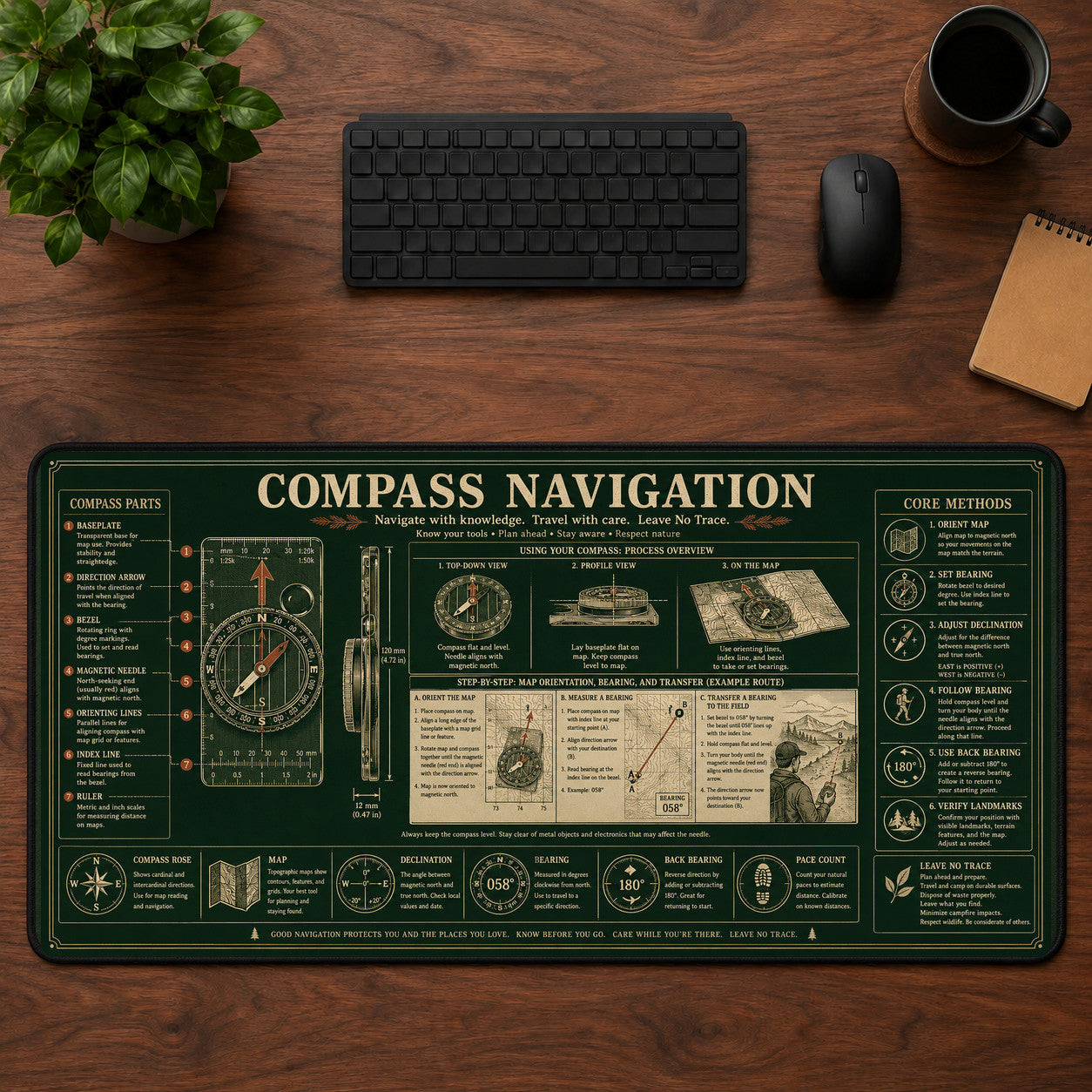 Compass Navigation Desk Mat Mouse Pad | 5To9Vibe
