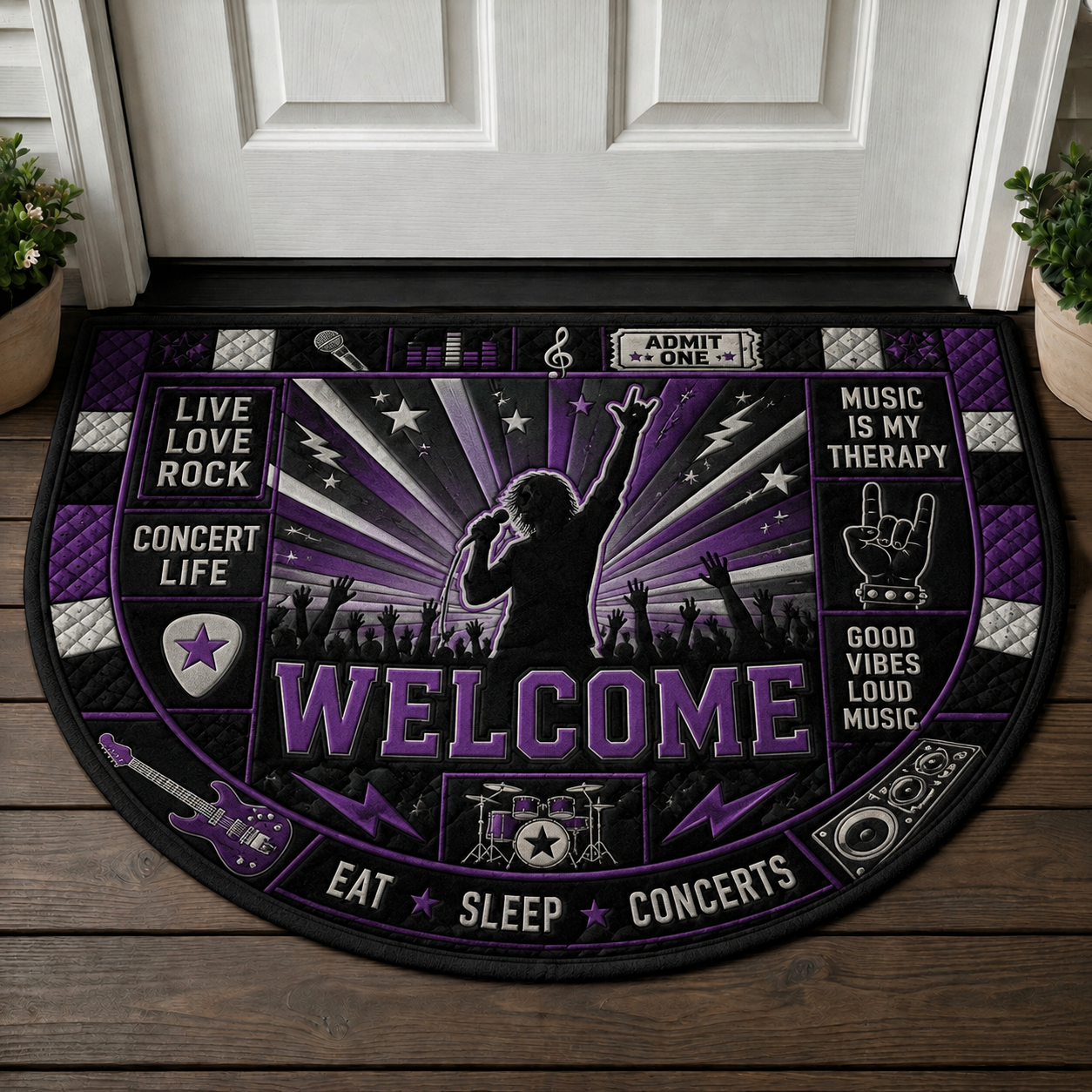 Guitar Welcome Mat - Electric Guitarist Play More Worry Less Doormat - 5to9vibe