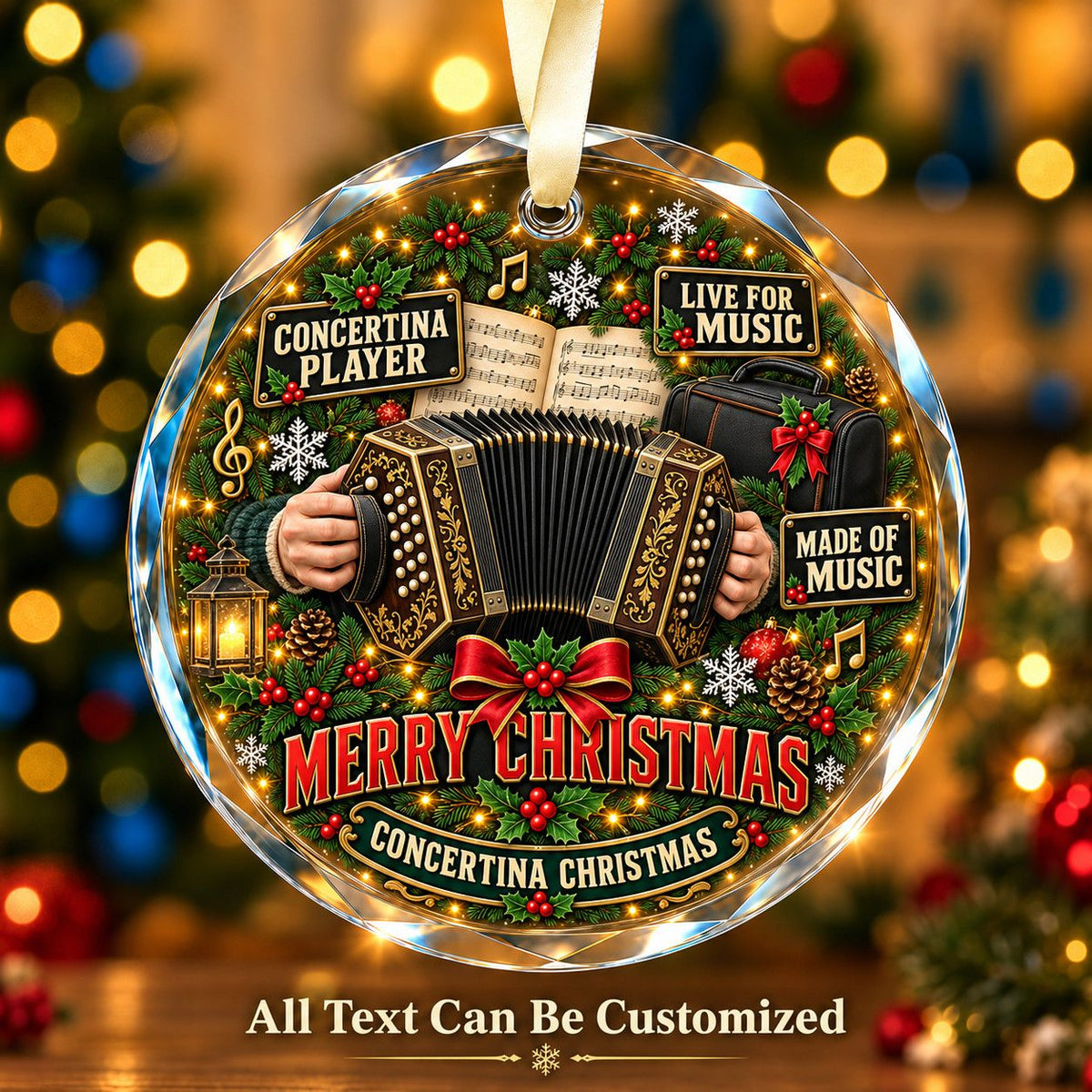 Concertina Player Personalized Glass Ornament | 5To9Vibe