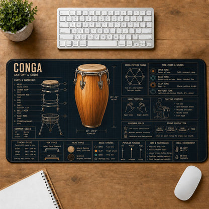 Conga Musical Instrument Blueprint Guide Desk Mat | 5To9Vibe