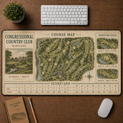 Congressional Country Club Vintage Golf Course Map & Scorecard Guide Desk Mat | 5To9Vibe