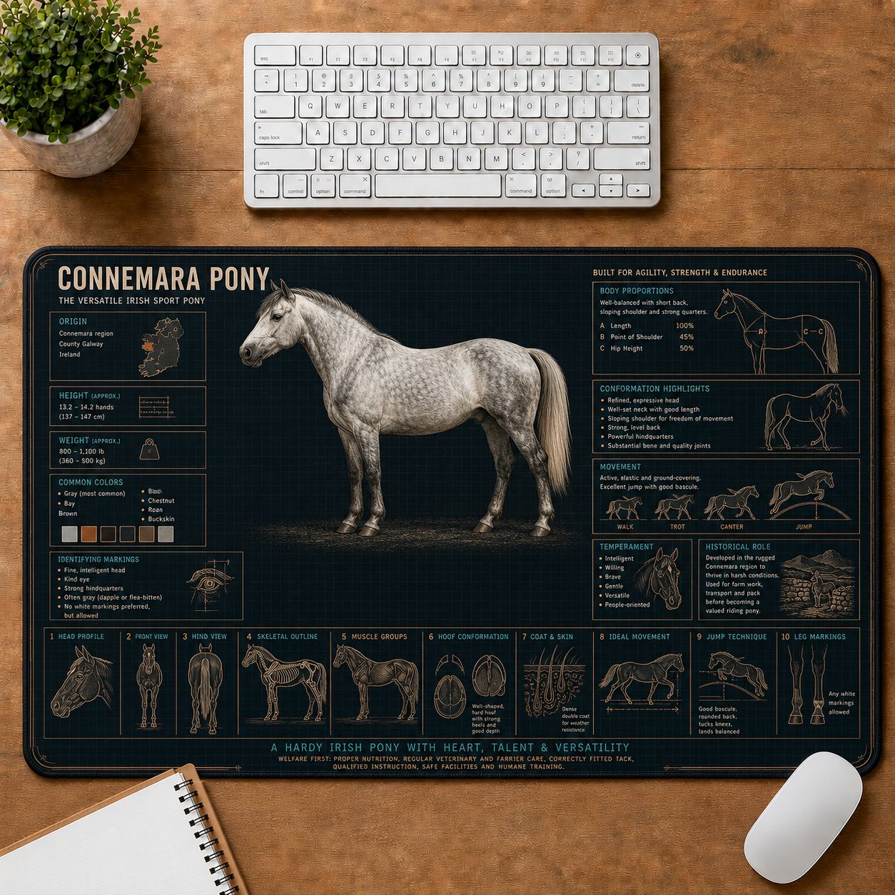 Connemara Pony Horse and Equestrian Visual Guide Desk Mat | 5To9Vibe