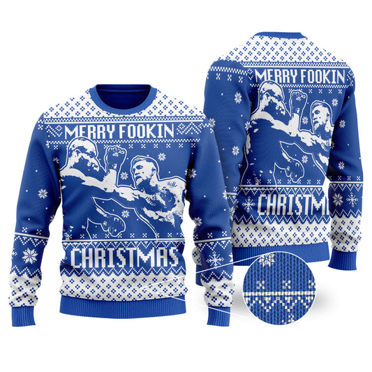 Conor Mcgregor Ugly Christmas Sweater Royal - Funny Ugly Christmas Sweater