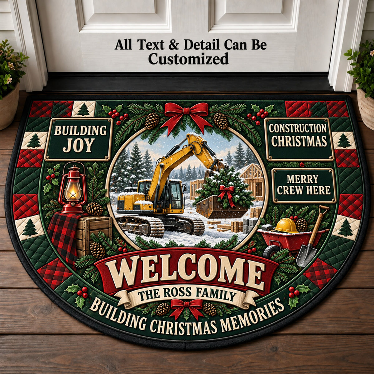 Construction Worker Christmas Personalized Half Round Mat | 5To9Vibe