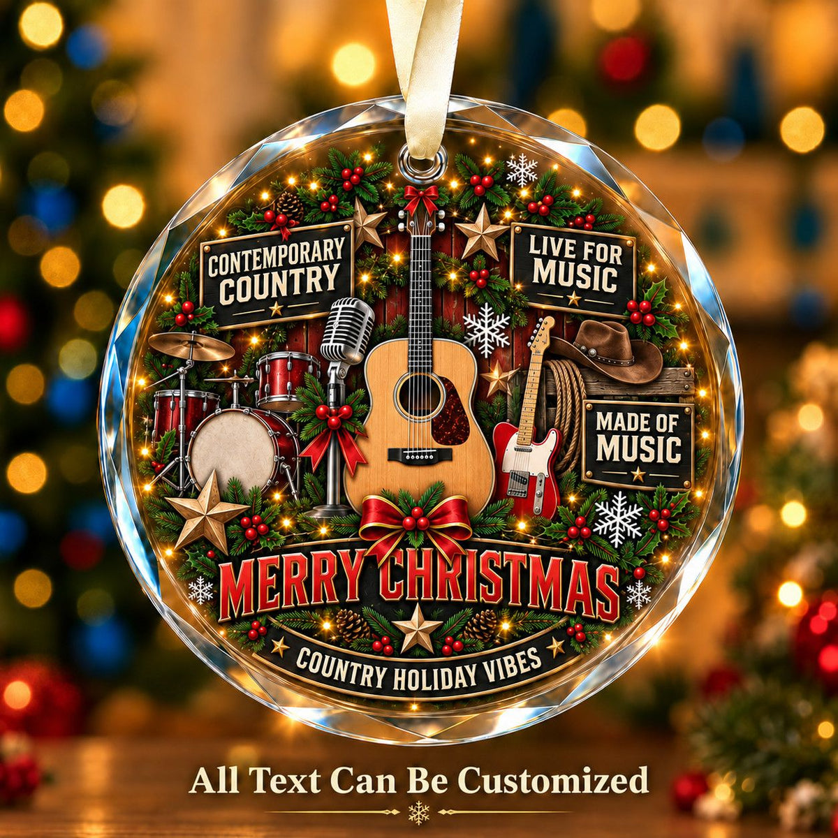 Contemporary Country Personalized Glass Ornament | 5To9Vibe