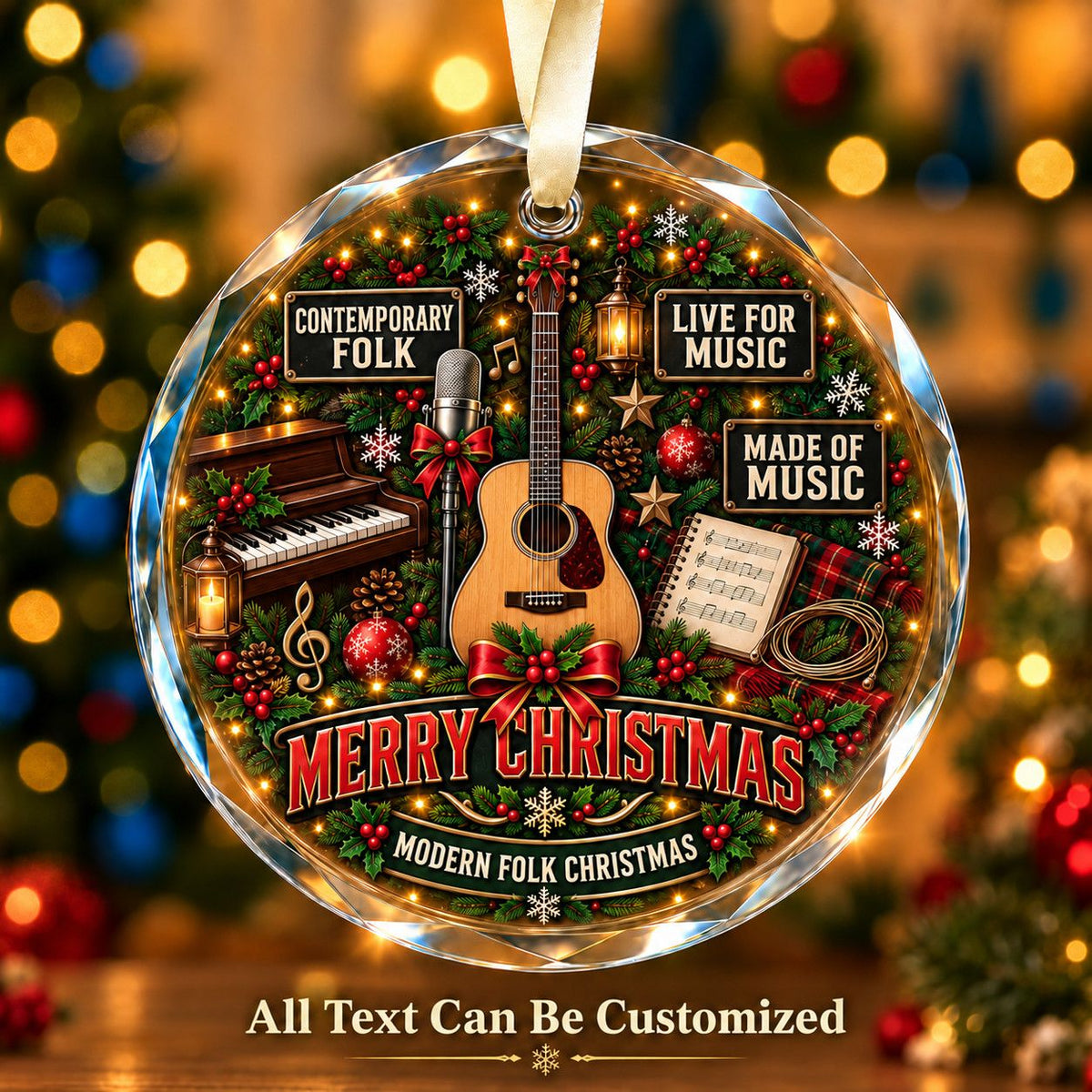 Contemporary Folk Personalized Glass Ornament | 5To9Vibe