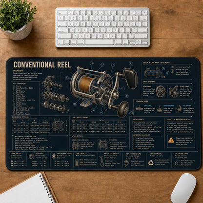 Conventional Reel Fishing Field Guide Desk Mat | 5To9Vibe
