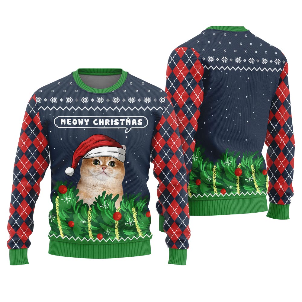 Cool Meowy Christmas Custom Cat Ugly Christmas Sweater