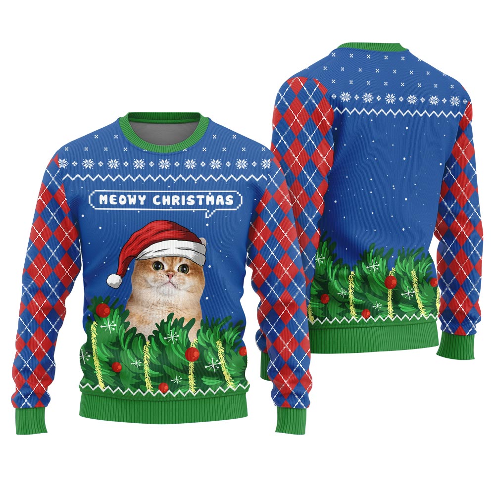 Cool Meowy Christmas Custom Cat Ugly Christmas Sweater
