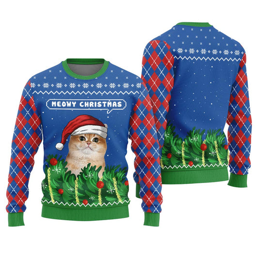 Cool Meowy Christmas Custom Cat Ugly Christmas Sweater