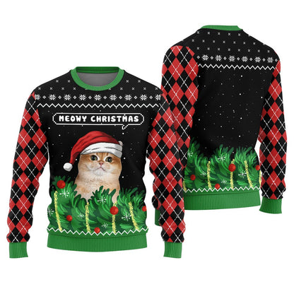 Cool Meowy Christmas Custom Cat Ugly Christmas Sweater