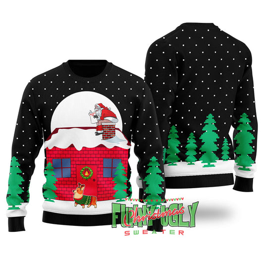 Corgi Christmas Sweater Black