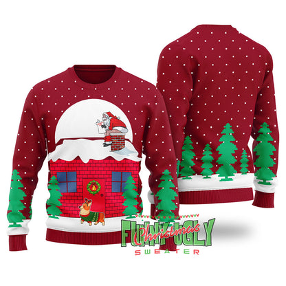 Corgi Christmas Sweater Cardinal Red