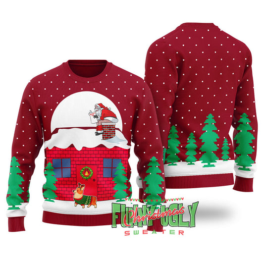 Corgi Christmas Sweater Cardinal Red