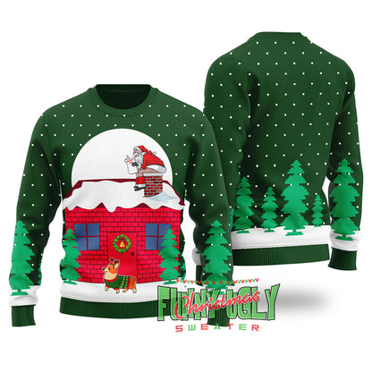 Corgi Christmas Sweater Forest Green