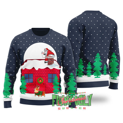 Corgi Christmas Sweater Navy
