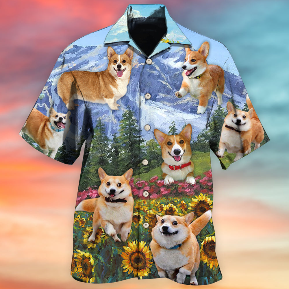 Corgi Loves Flower Garden - Hawaiian Shirt 