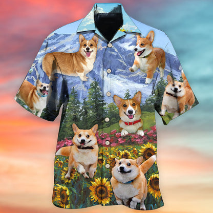Corgi Loves Flower Garden - Hawaiian Shirt 