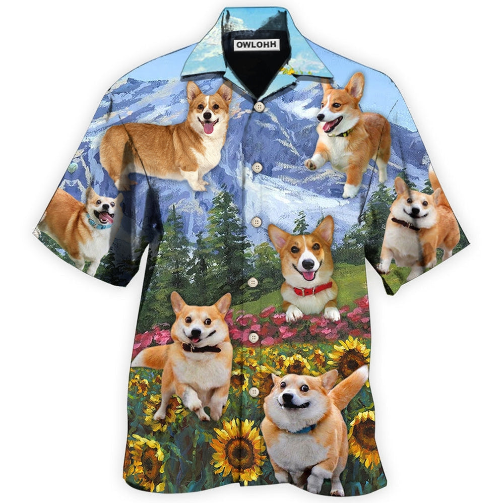 Hawaiian Shirt / Adults / S Corgi Loves Flower Garden - Hawaiian Shirt 