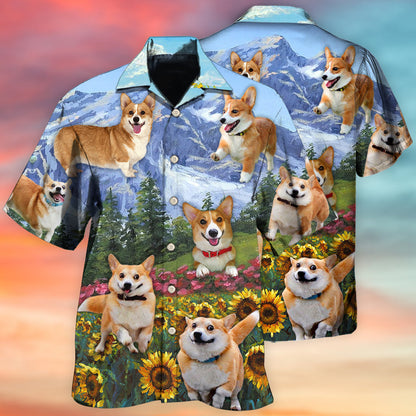 Corgi Loves Flower Garden - Hawaiian Shirt 