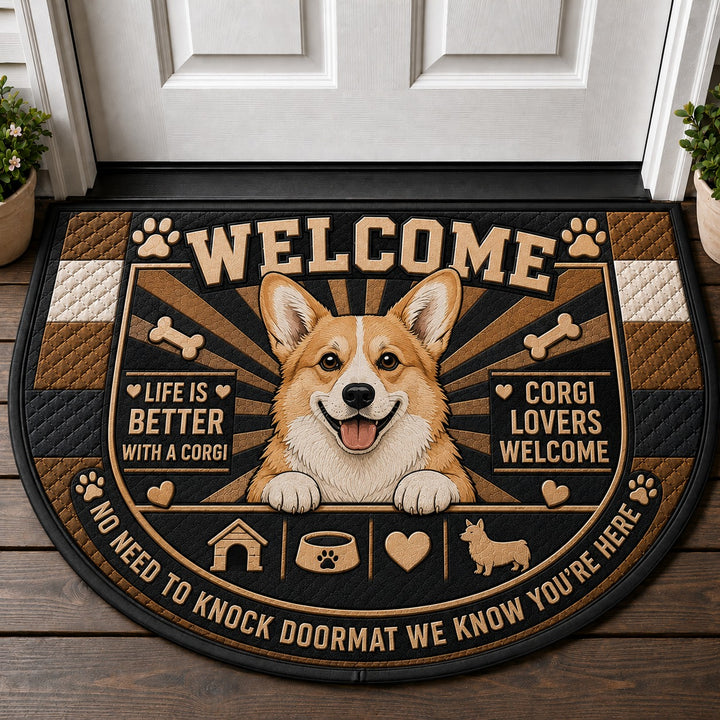 Corgi Dog Breed Lover Quilted Print Premium Welcome Mat – Personalized Doormat